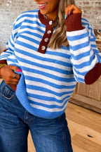 Striped Colorblock Henley Sweater