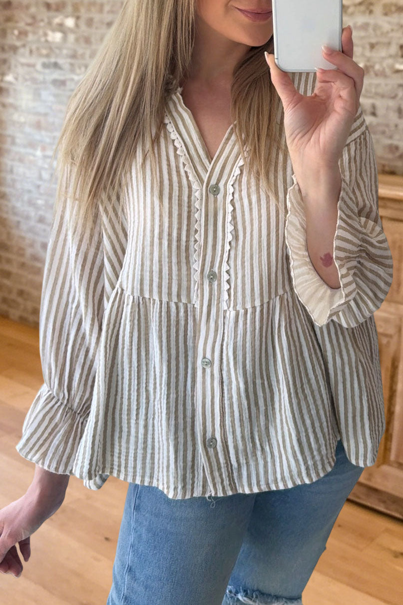 Striped Lace Button Blouse