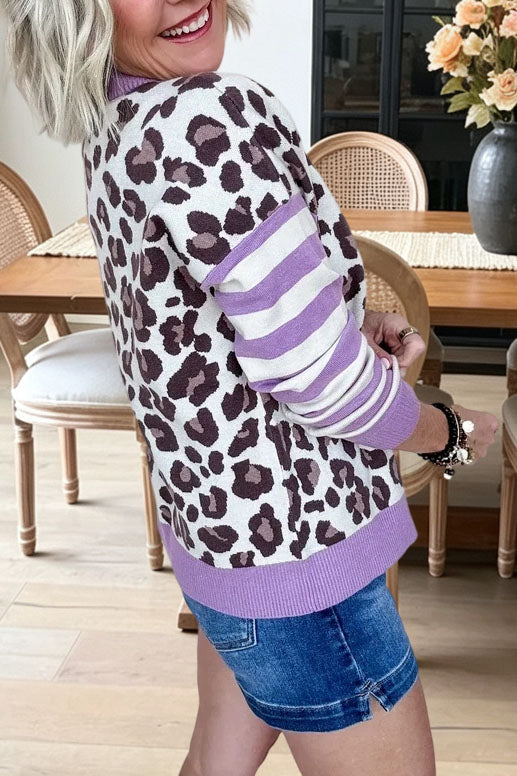 Leopard Striped Button Knit Cardigan