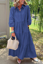Collared Tiered Maxi Shirt Dress