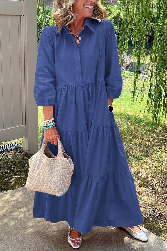 Collared Tiered Maxi Shirt Dress
