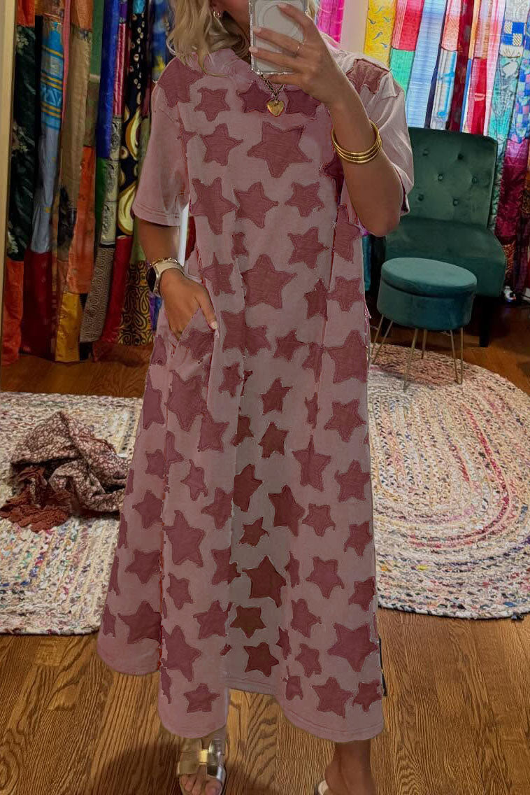 Star Patchwork Pocket Maxi Dress