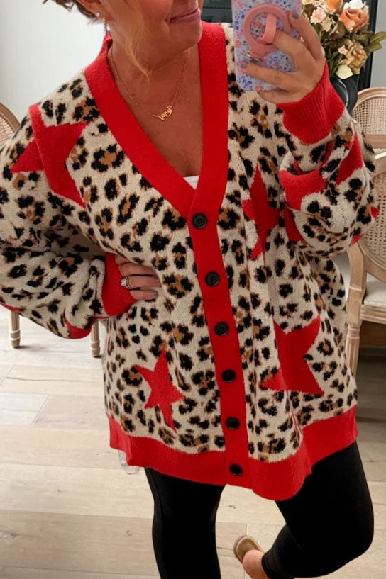 Leopard Star Pattern Button Cardigan