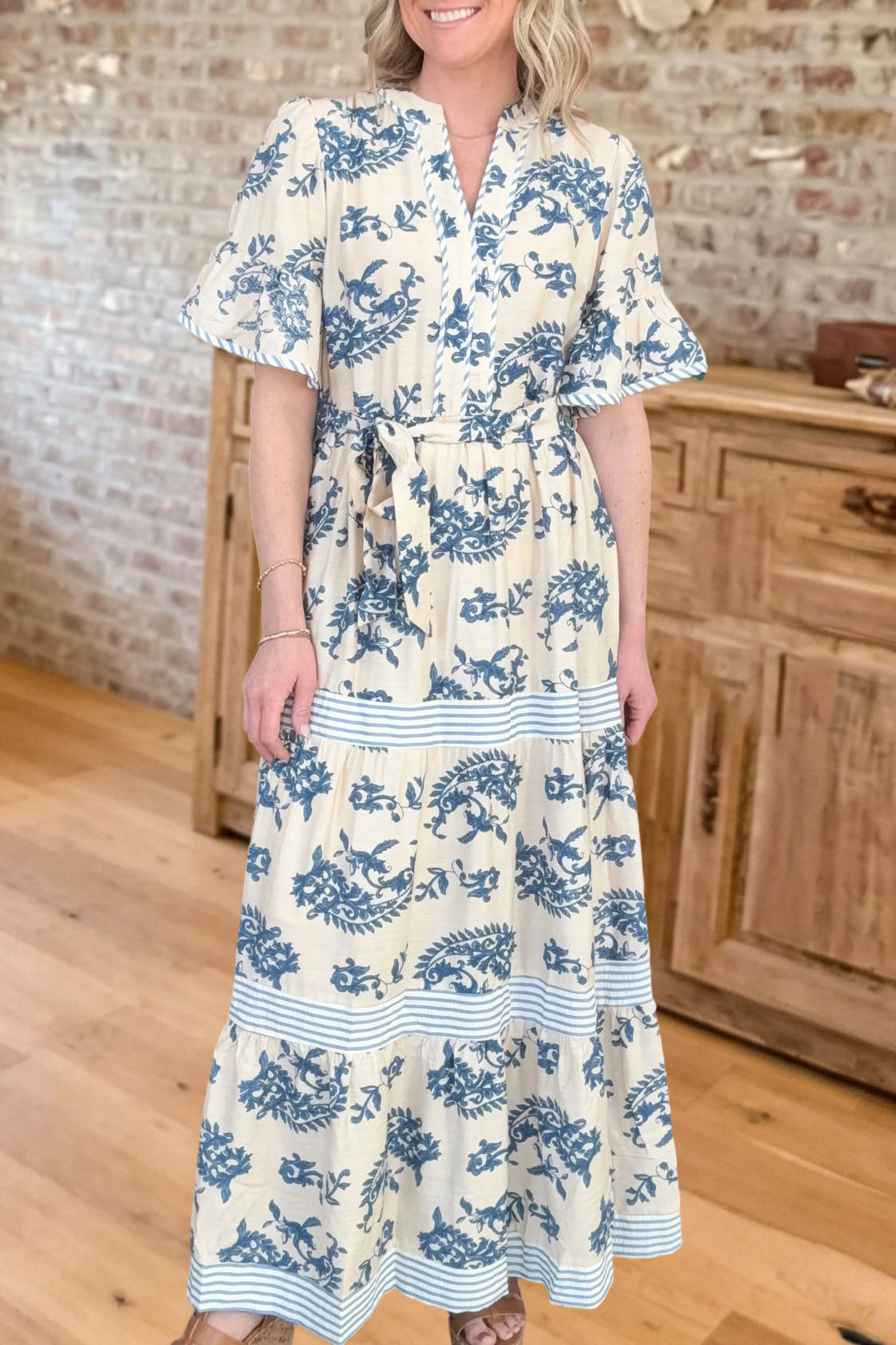 Paisley Print Belted Maxi Dress
