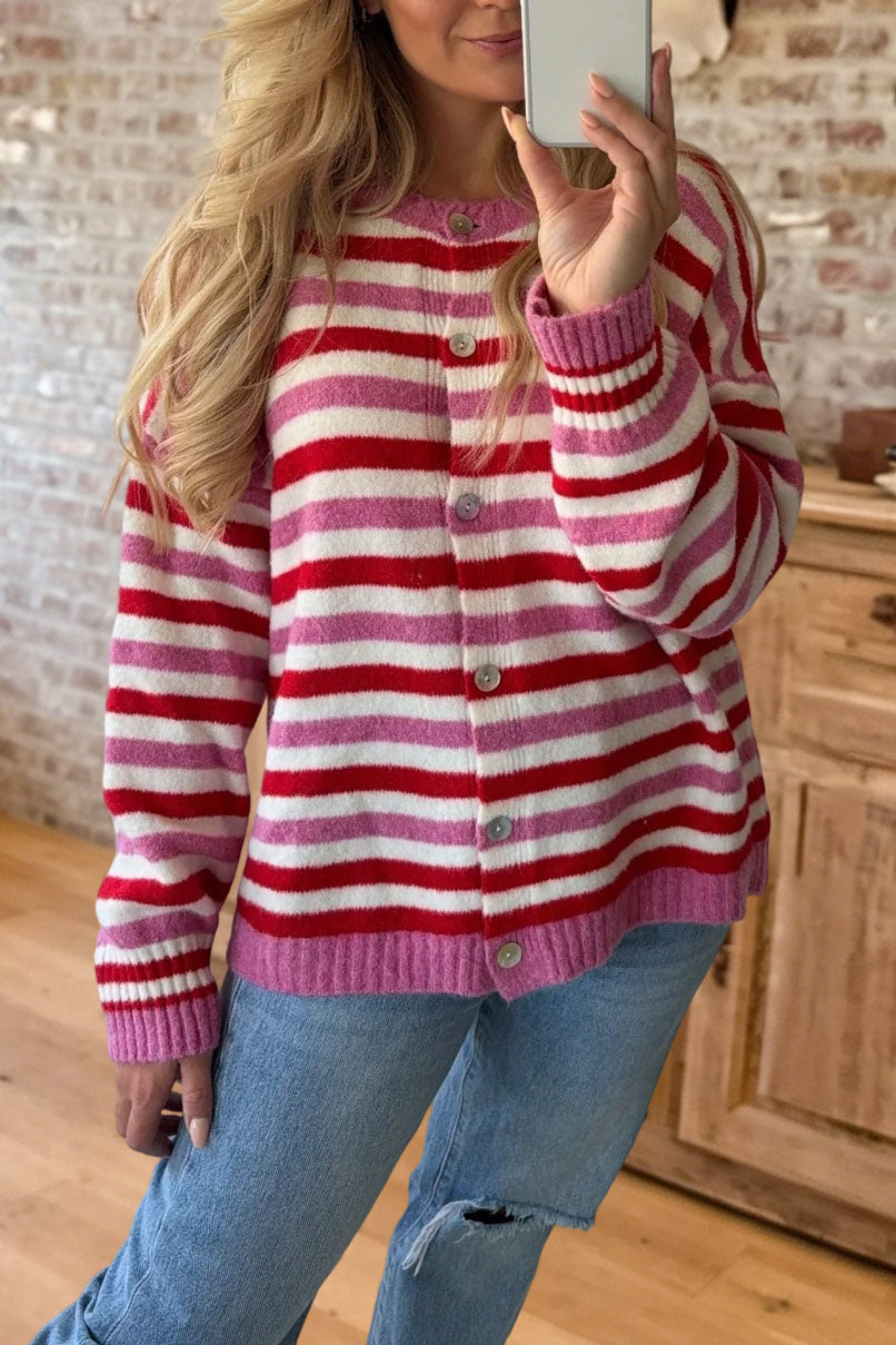 Causal Striped Button Down Sweater