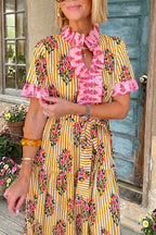 Floral Striped Ruffle Maxi Dress