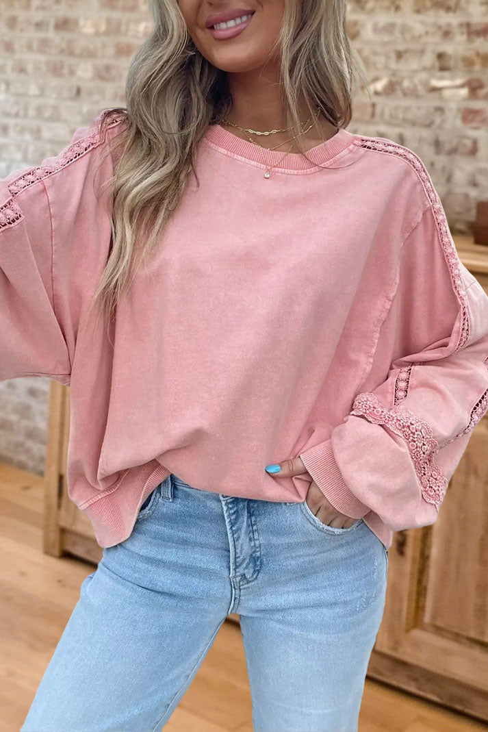 Casual Lace Crochet Trim Sweatshirt