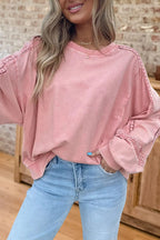 Casual Lace Crochet Trim Sweatshirt