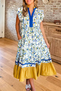 Floral Flutter Sleeve Tiered Maxi Dress