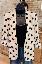Polka Dot Ruched Sleeve Blazer