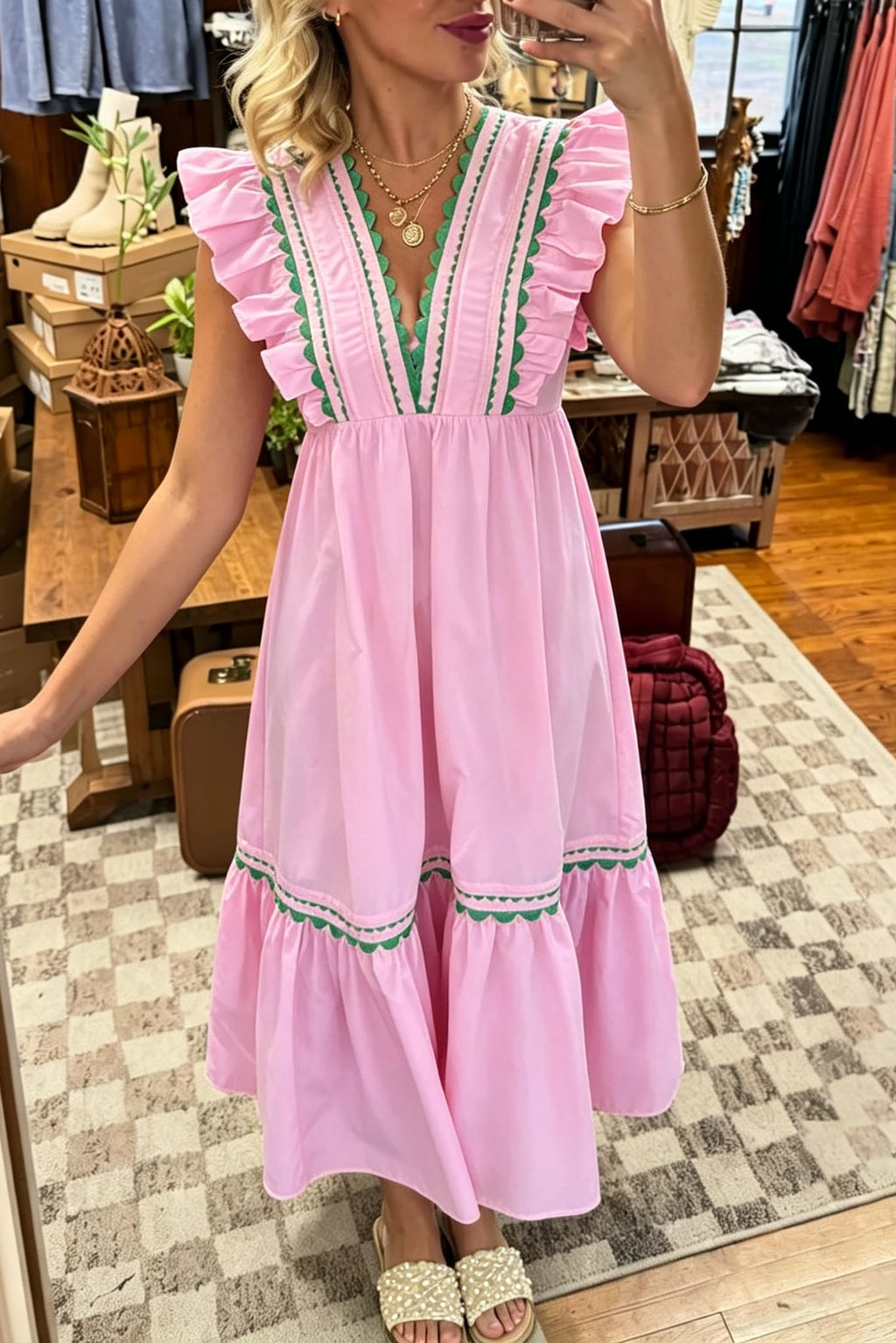 Embroidery Ruffle Maxi Dress