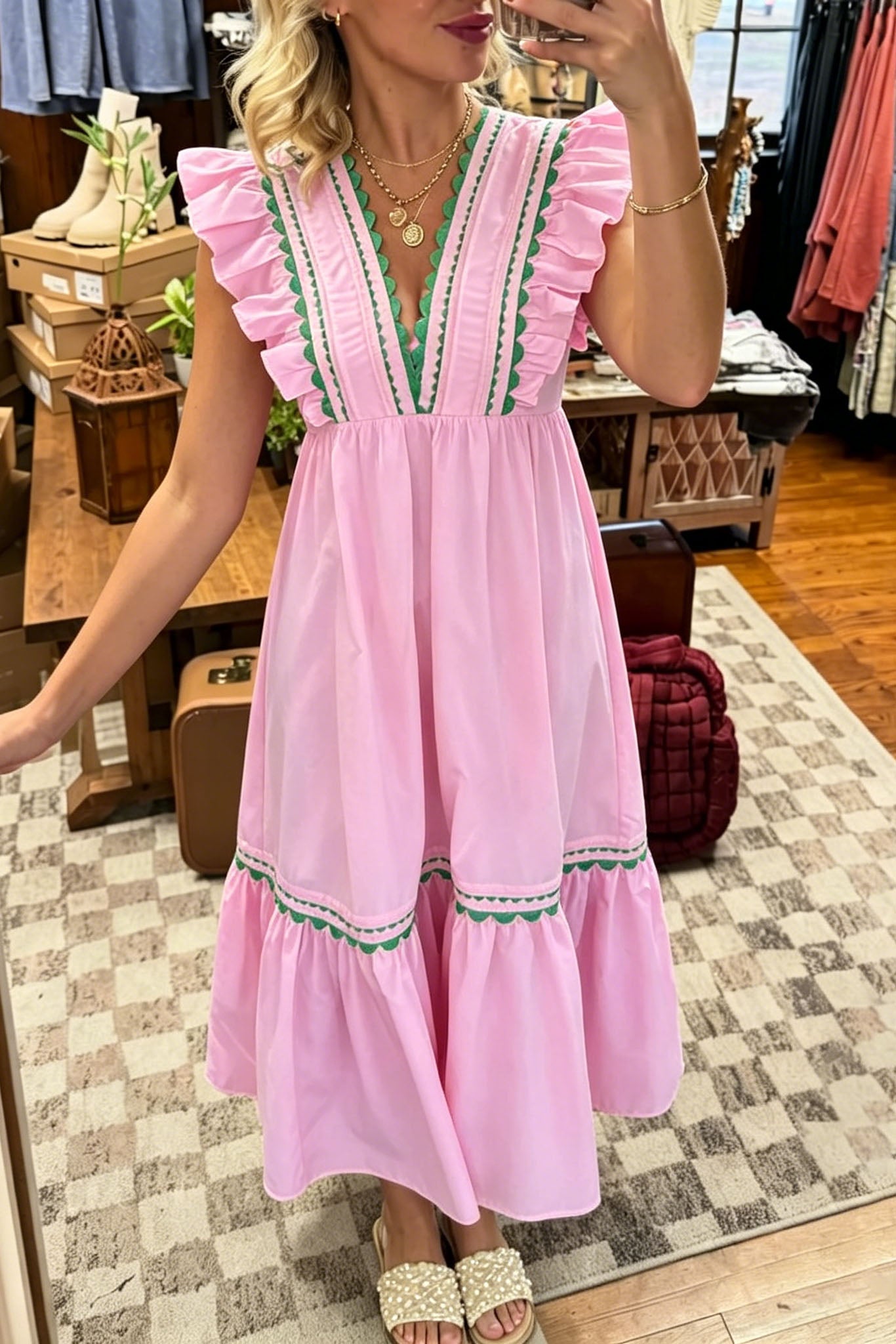 Embroidery Ruffle Maxi Dress