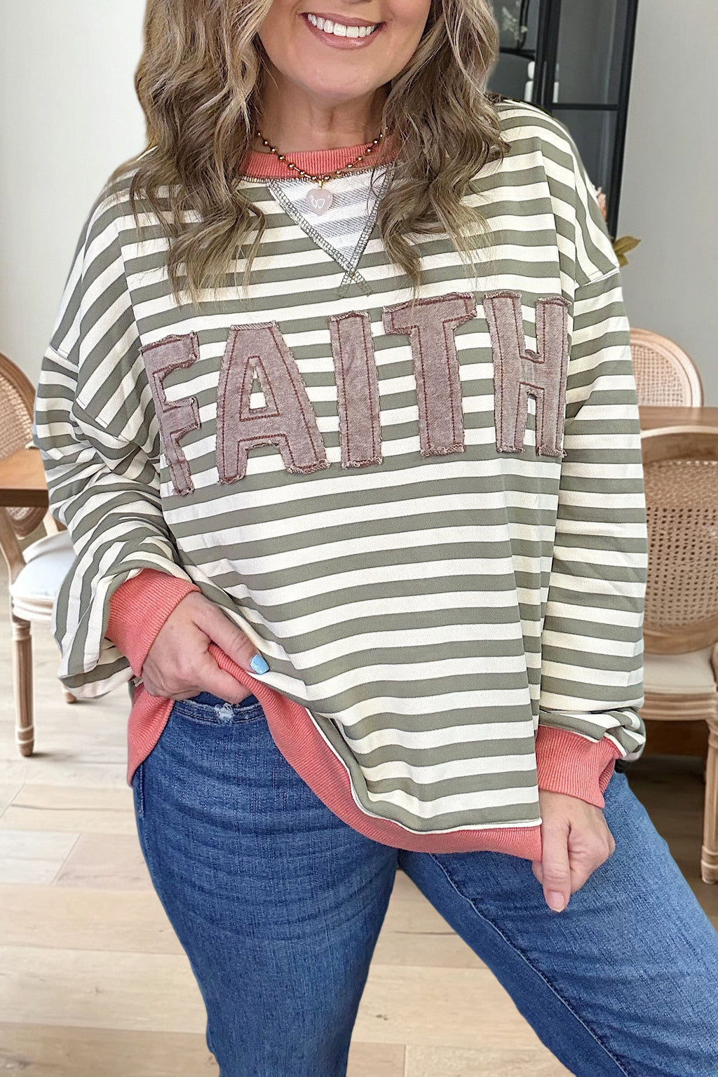 Striped Raw Patch 'FAITH' Sweatshirt