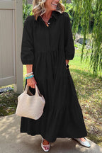Collared Tiered Maxi Shirt Dress