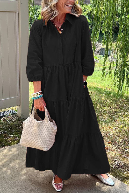 Collared Tiered Maxi Shirt Dress