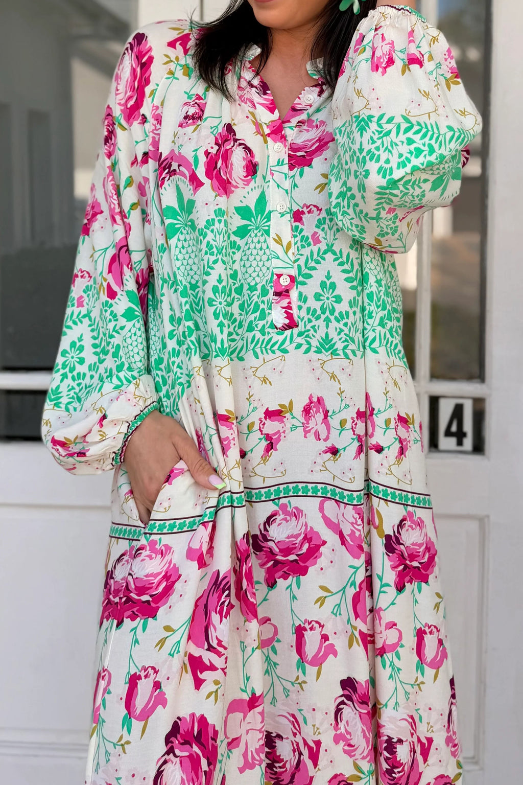 Floral Print Long Sleeve Maxi Dress
