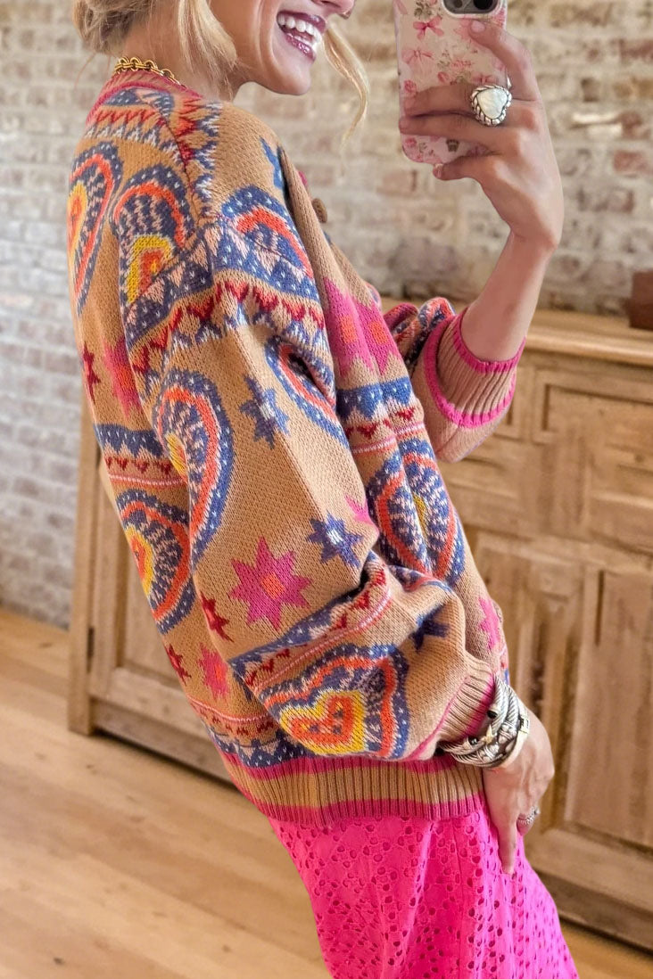 Heart Pattern Knit Cardigan