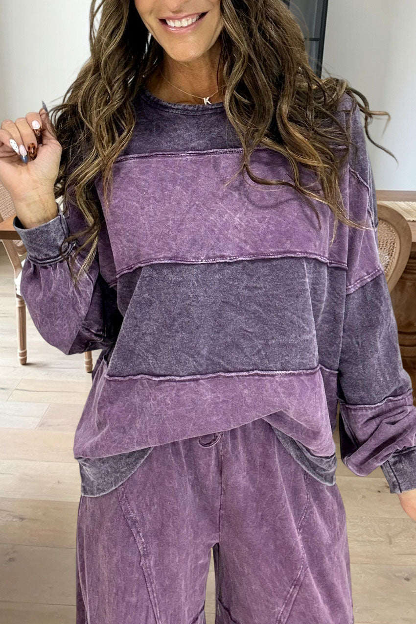 Washed Patchwork Loose Casual Sweatshirt