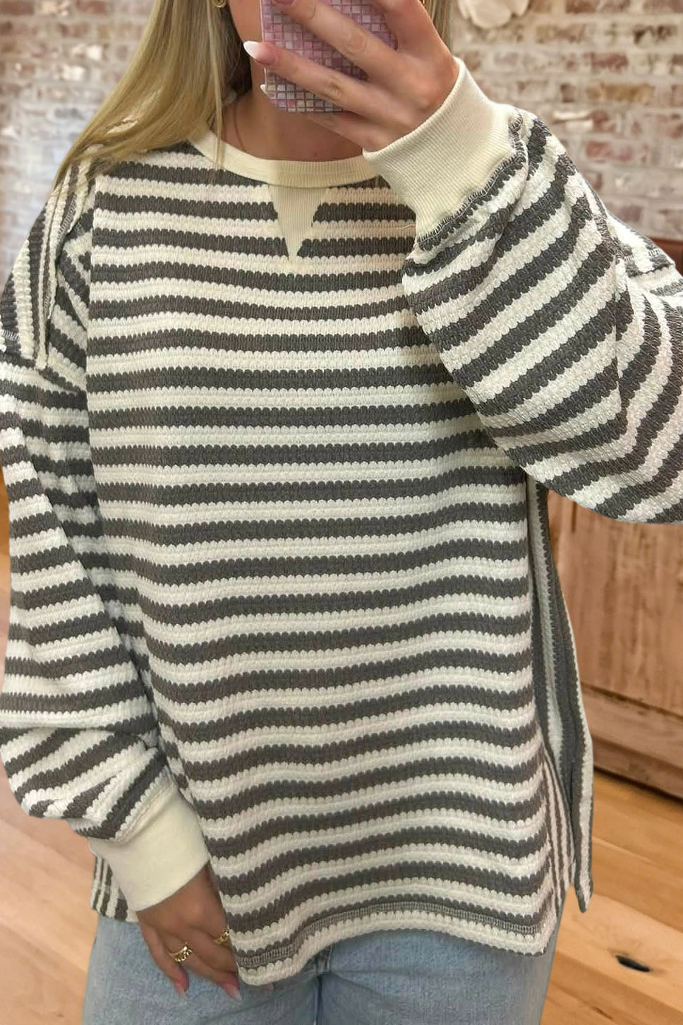 Striped Crew Neck Knit Top