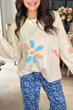 Floral Appliqué Pocket Sweatshirt