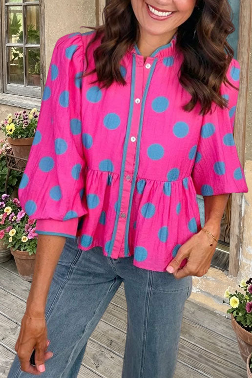 Polka Dot Ruffled Peplum Blouse
