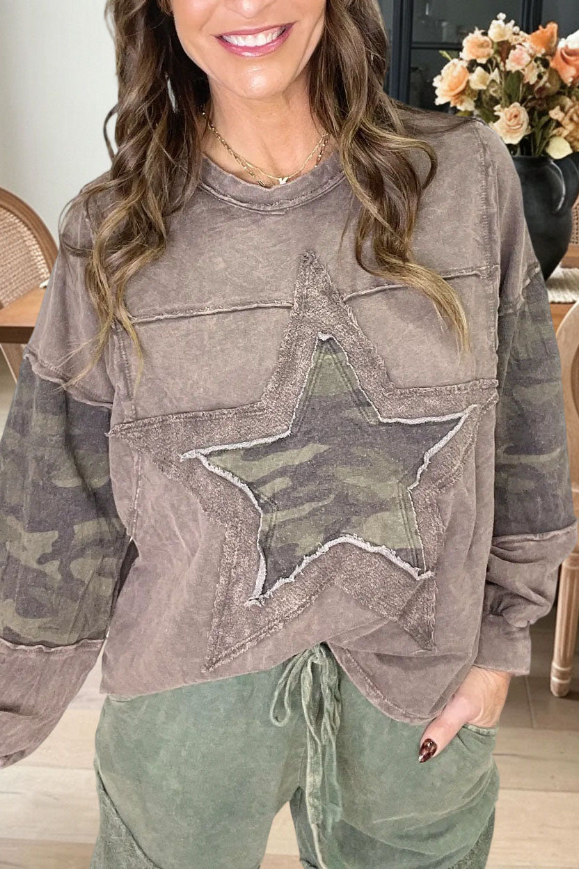 Camo Star Patchwork Sweatshirt