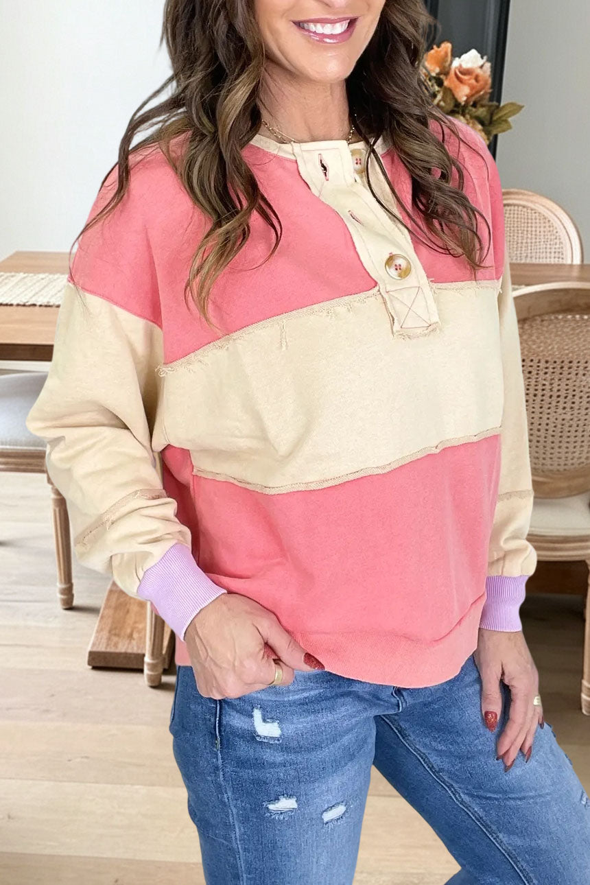Colorblock Button Henley Sweatshirt