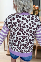 Leopard Striped Button Knit Cardigan