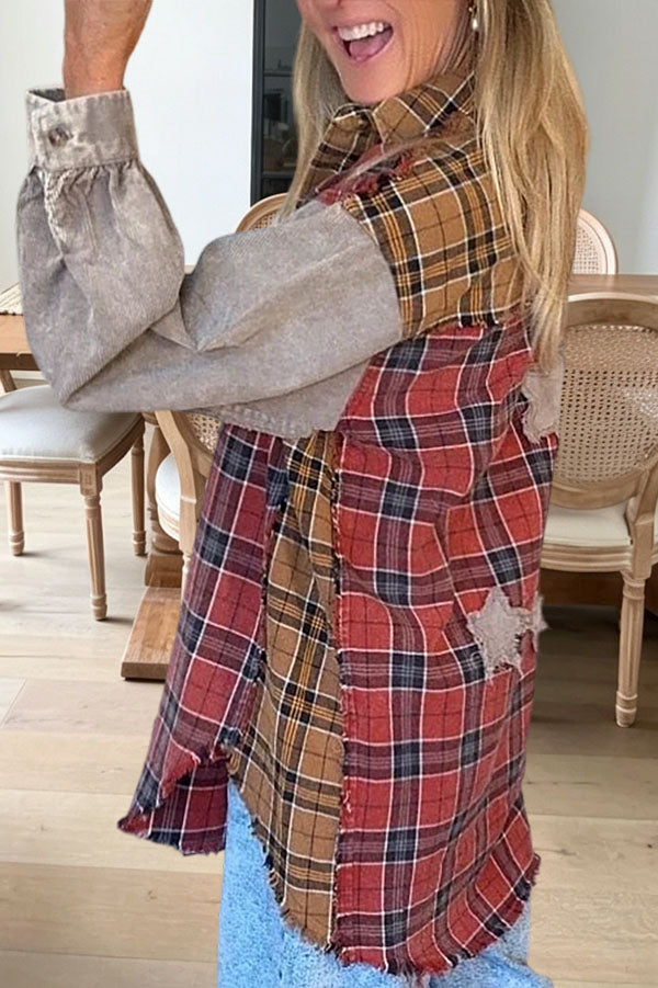 Plaid Patchwork Button Down Shirt