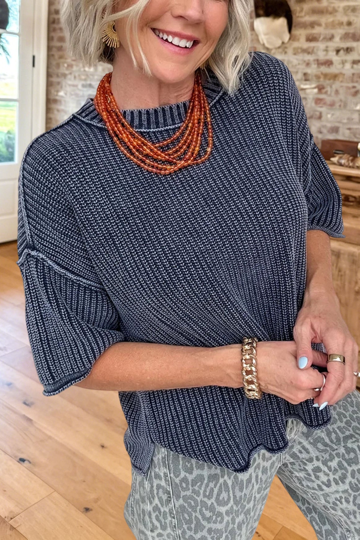 Casual Short Sleeve Knit Top