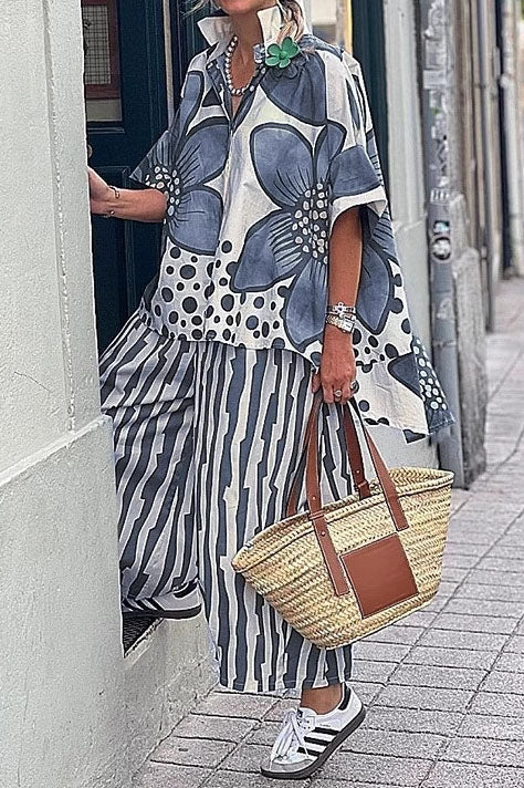 Floral Print Loose Shirt & Pants Set