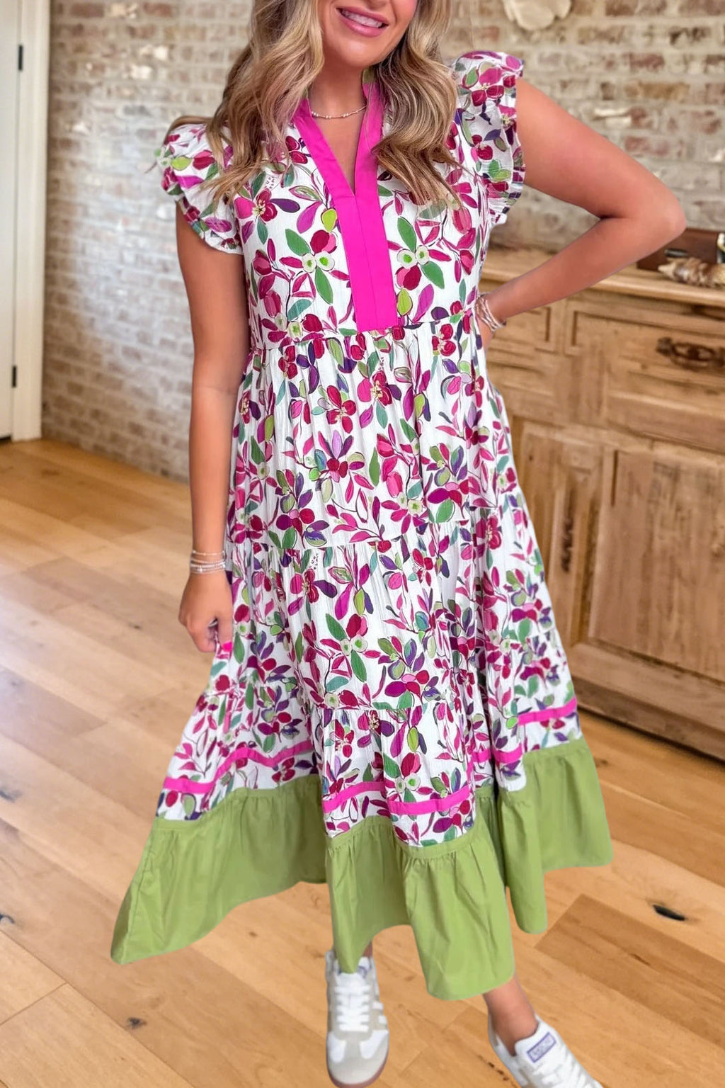 Floral Flutter Sleeve Tiered Maxi Dress