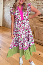 Floral Flutter Sleeve Tiered Maxi Dress