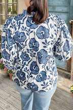 Floral Print V-Neck Ruffle Blouse