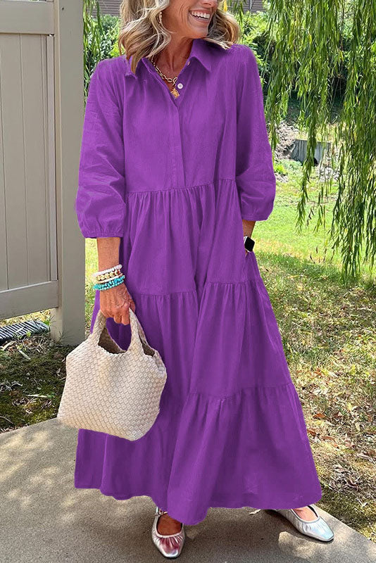 Collared Tiered Maxi Shirt Dress