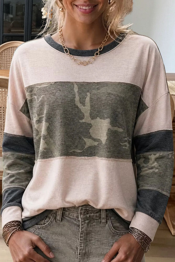 Camo Patchwork Long Sleeve Sweatshirt