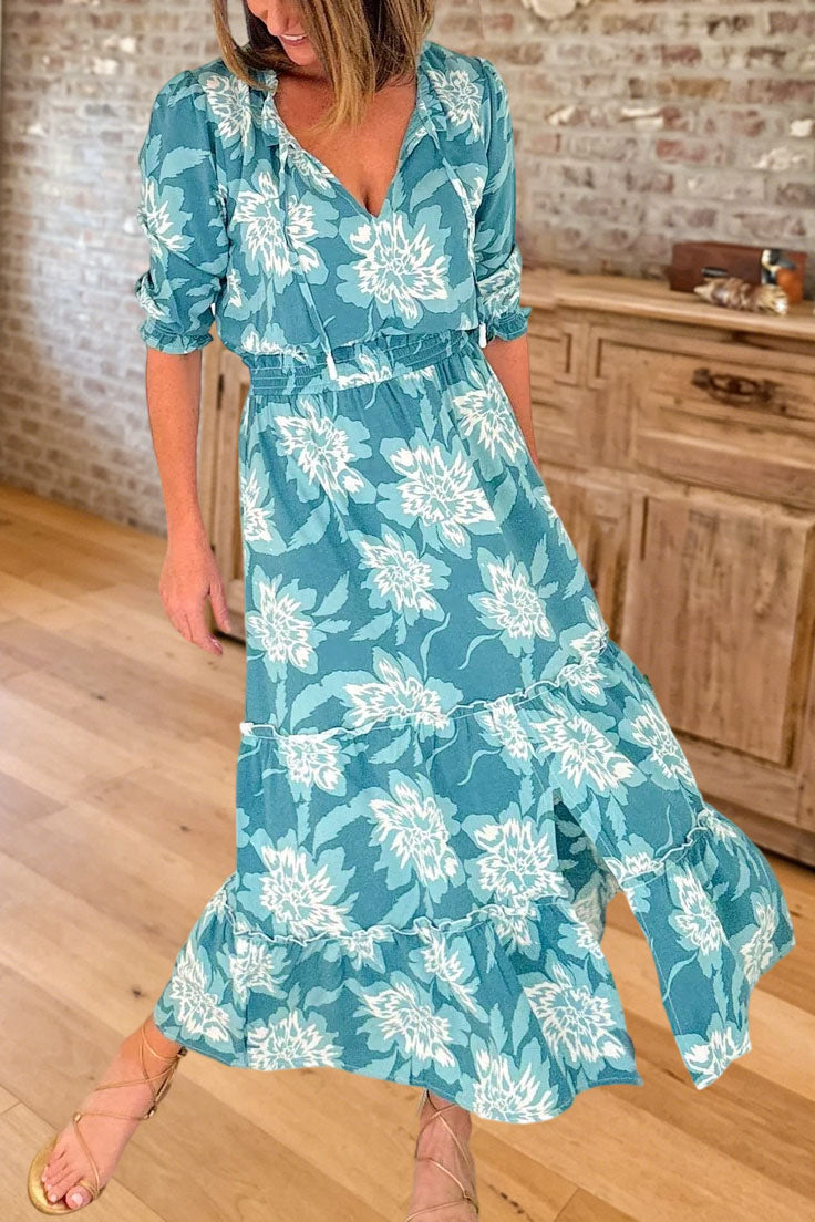 Floral Print Tiered Maxi Dress