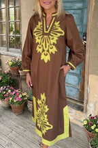 Retro Embroidered V Neck Maxi Dress