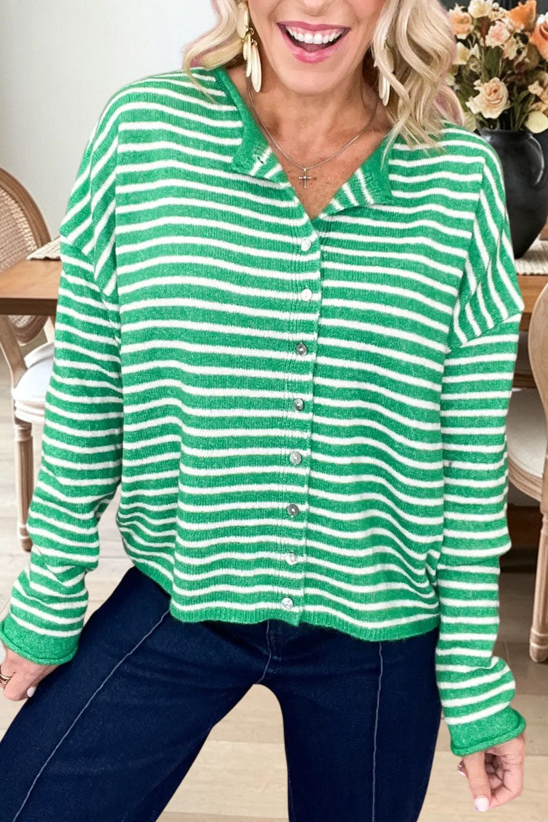 Casual Striped Button Front Sweater