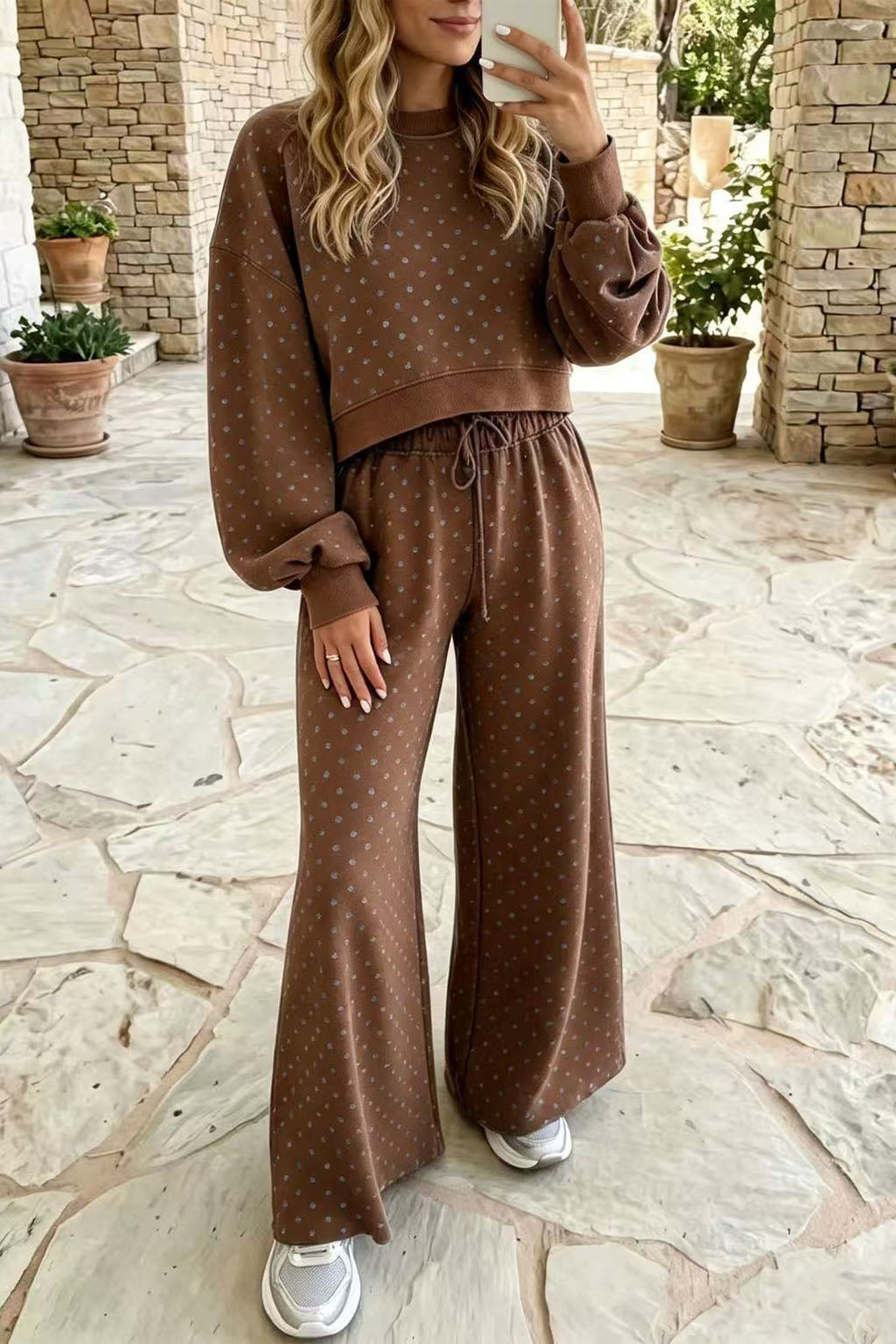 Causal Polka Dot Sweatshirt Set