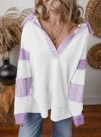 Striped V-Neck Patchwork Pullover
