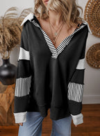 Striped V-Neck Patchwork Pullover