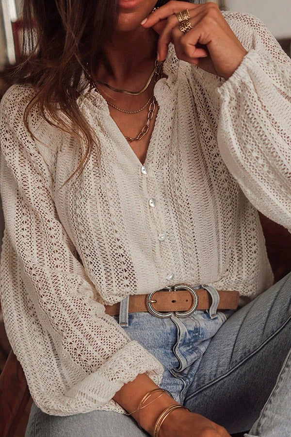 Crochet Lace Button-Down Shirt