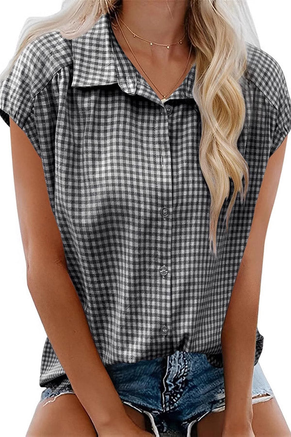 Gingham Plaid Short Sleeve Button Shirt