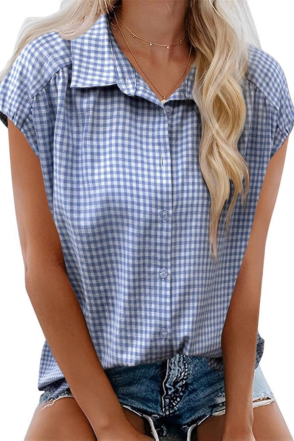Gingham Plaid Short Sleeve Button Shirt
