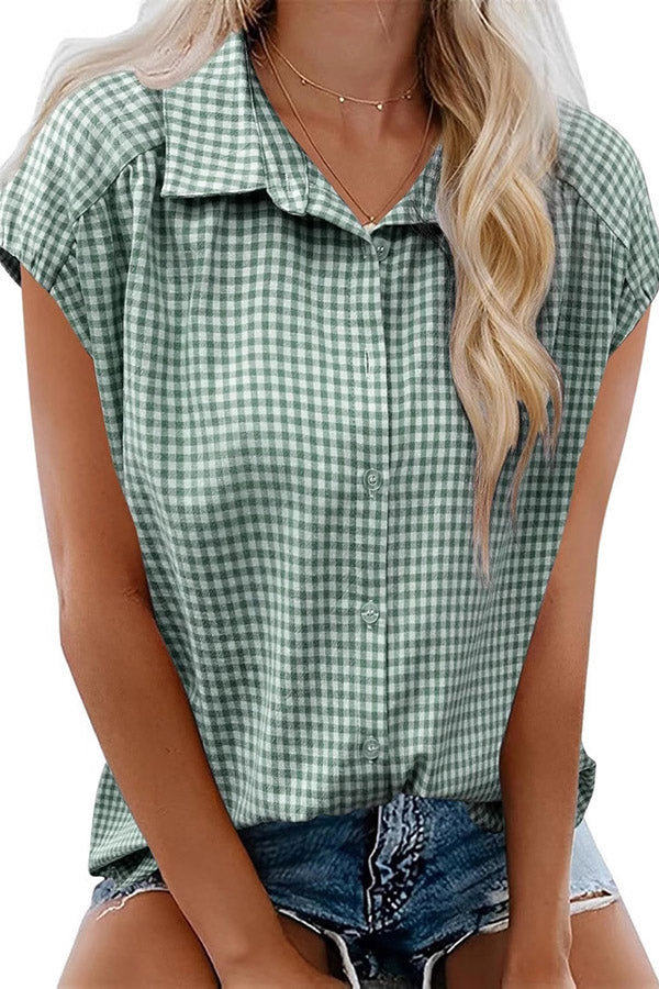 Gingham Plaid Short Sleeve Button Shirt
