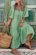 Boho Geometric Print Tiered Maxi Dress