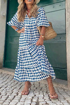 Boho Geometric Print Tiered Maxi Dress