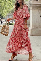 Boho Geometric Print Tiered Maxi Dress