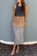 Gradient Sleeveless Round Neck Maxi Dress